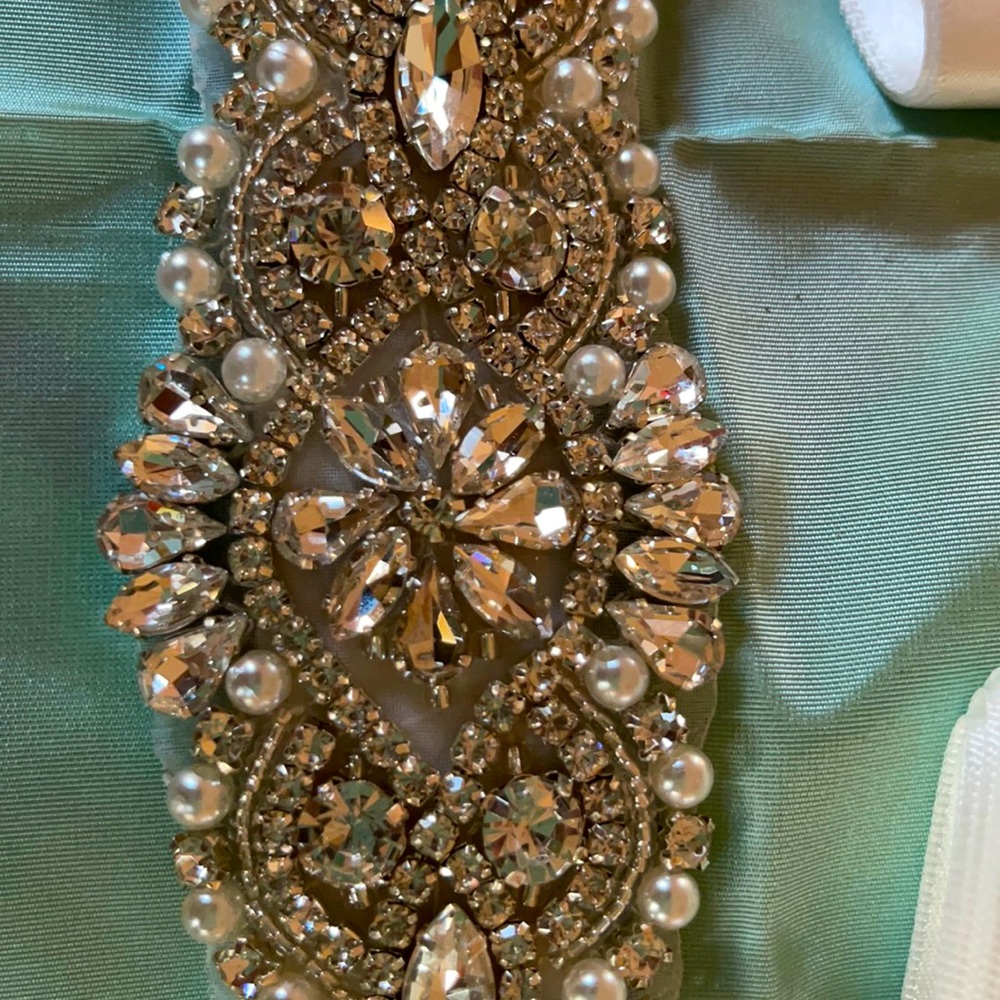 New wedding belt. Felt-lined off-white satin.